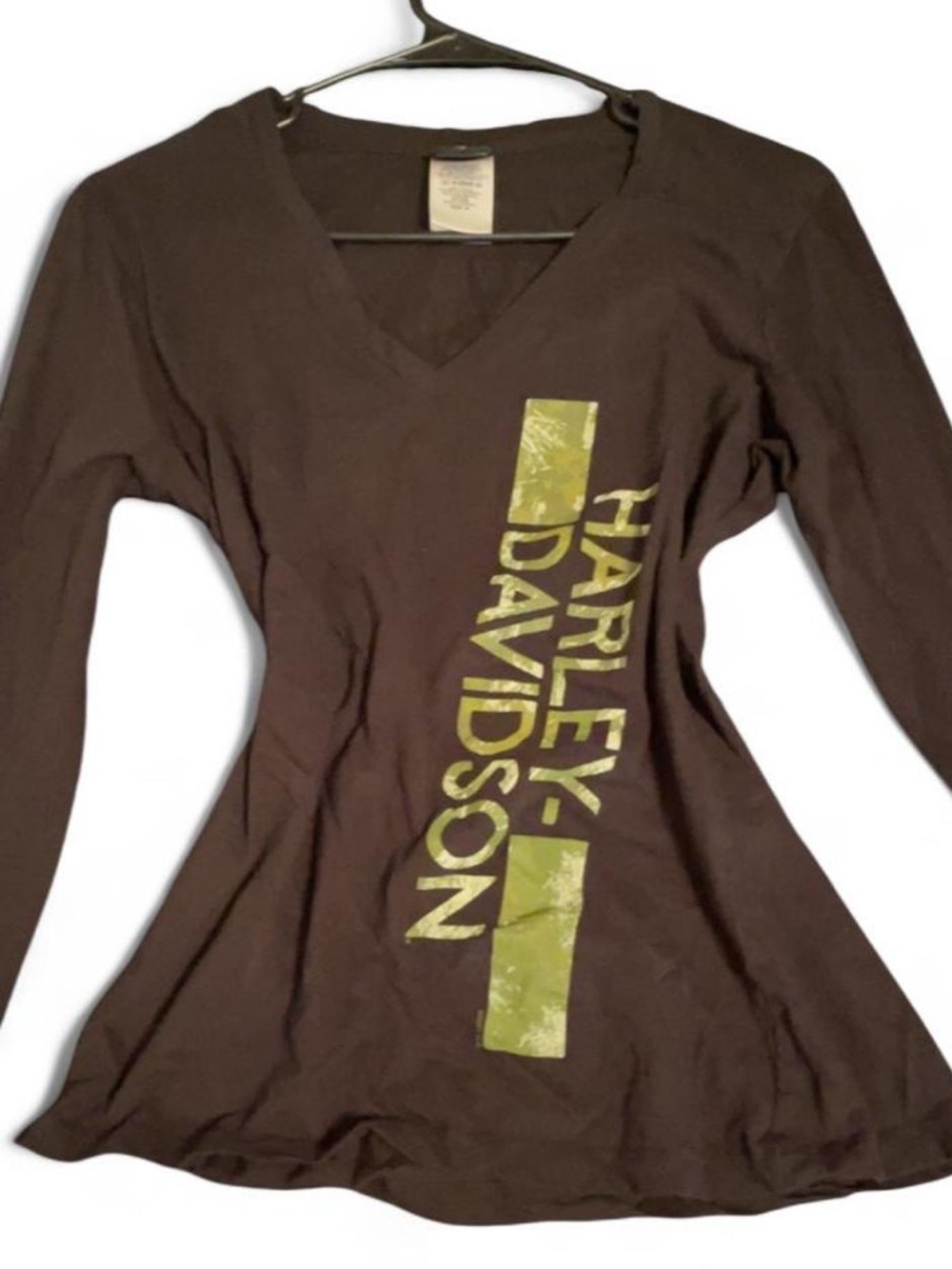 Harley-Davidson Black V-Neck Long Sleeve Top with Olive Graphic